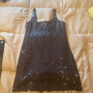 Express cotton short dark gray sequins dress